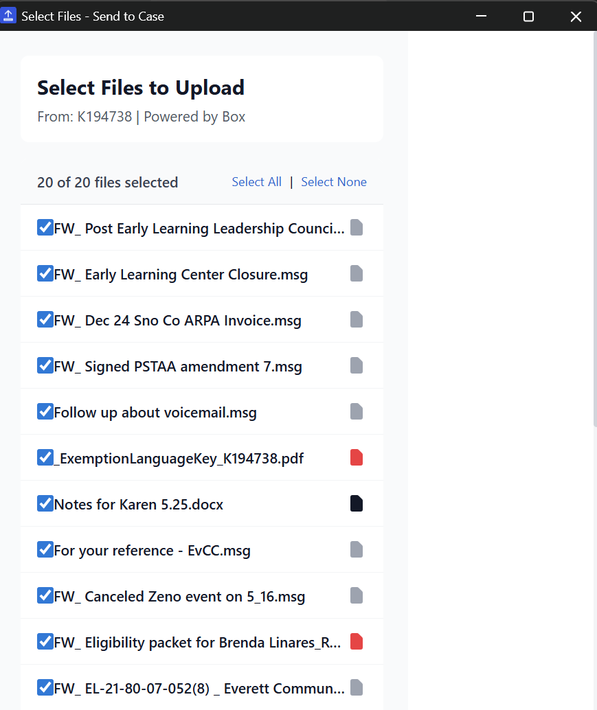 File selection interface showing files ready to upload